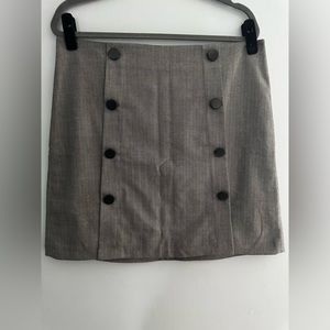 Loft Outlet, gray tweed skirt with decorative buttons, zipper back, size 12
